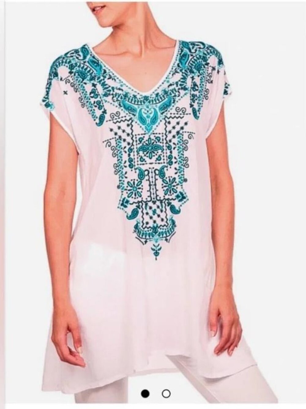 JOHNNY WAS Women's Eros Blue Tunic Size L in White